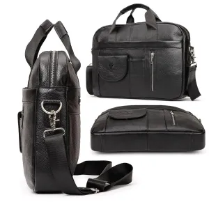 Men Briefcases Laptop Bags Black Cow Leather Handbag