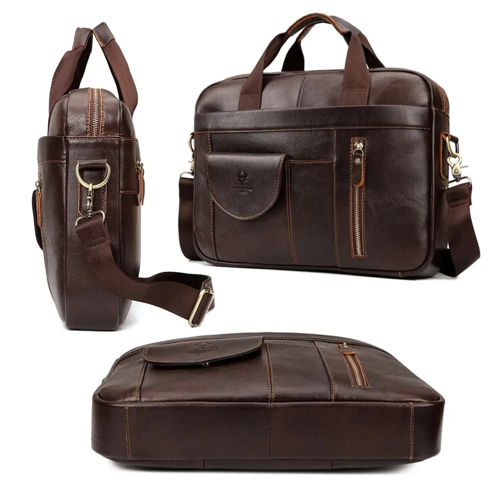 Men Briefcases Laptop Bags Black Cow Leather Handbag