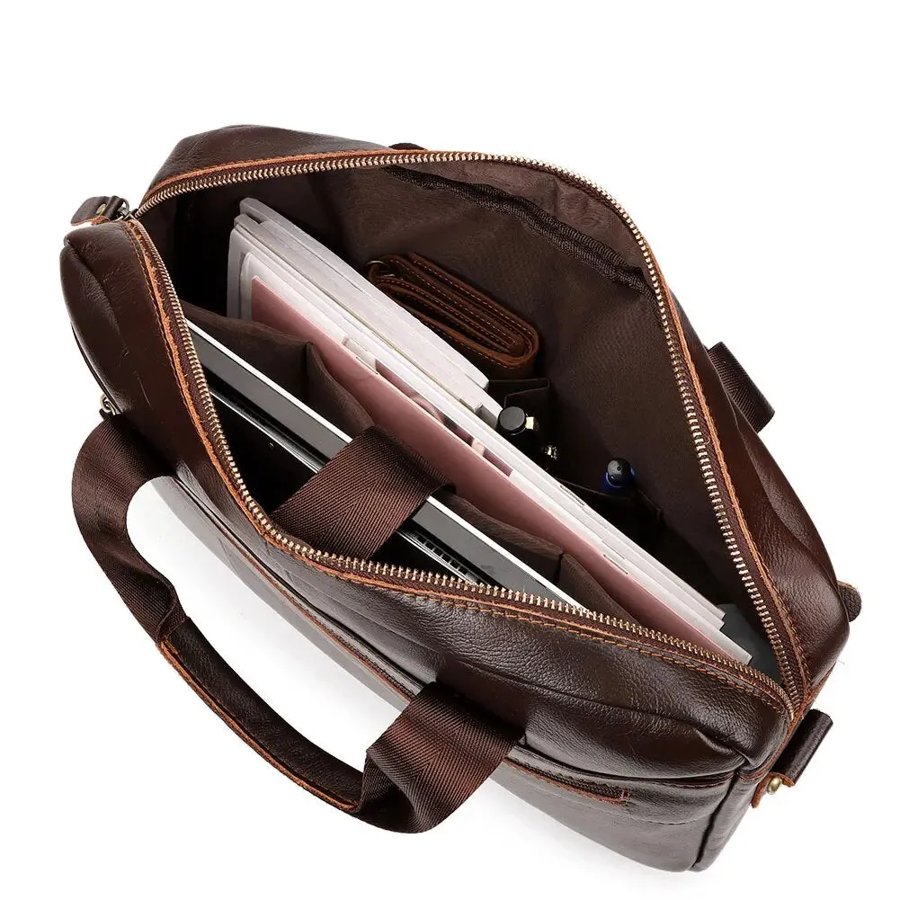 Men Briefcases Laptop Bags Black Cow Leather Handbag
