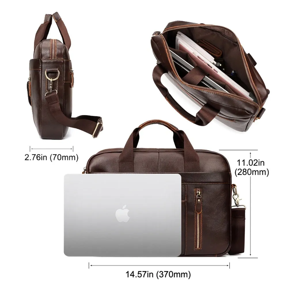 Men Briefcases Laptop Bags Black Cow Leather Handbag