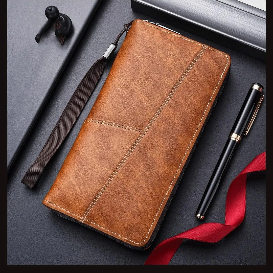 Men Leather Wallets Long Design Causal Purses Zipper Wallet Coin Card Holders Slim Money Bag High Capacity Credit Case purse