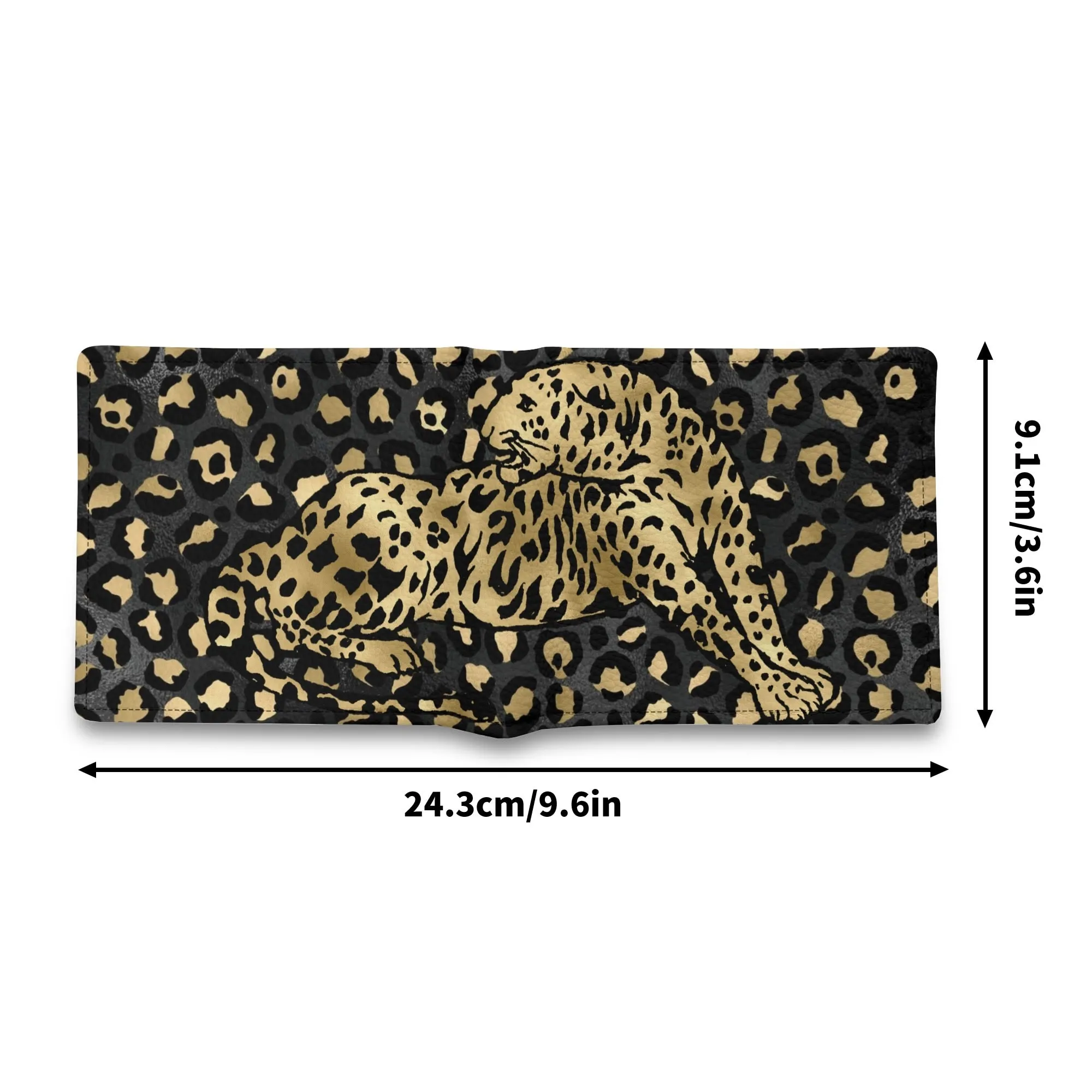 Mens Black and Gold Leopard Pattern PU Leather  Bi-fold Wallet