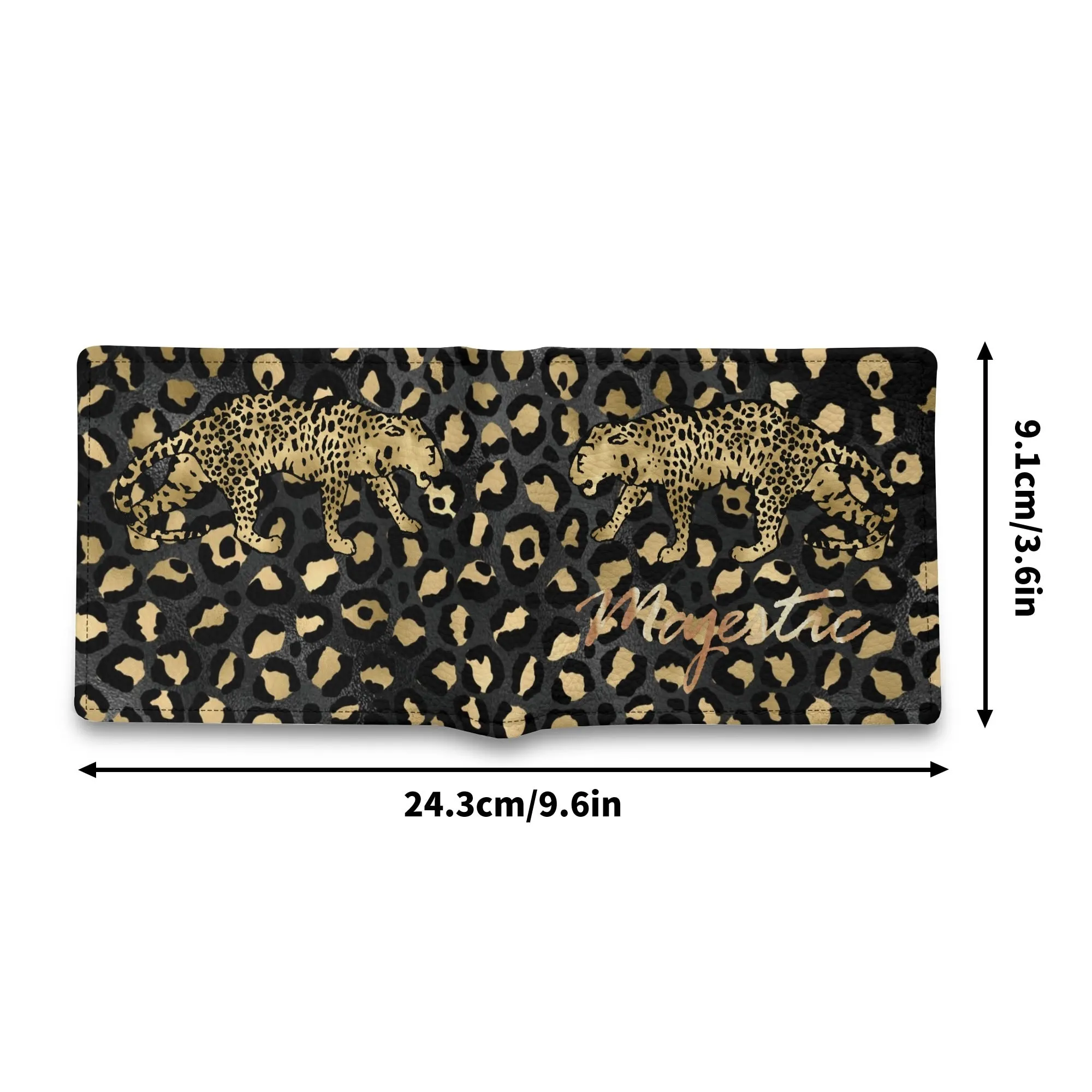 Mens Black and Gold Leopard Pattern PU Leather  Bi-fold Wallet