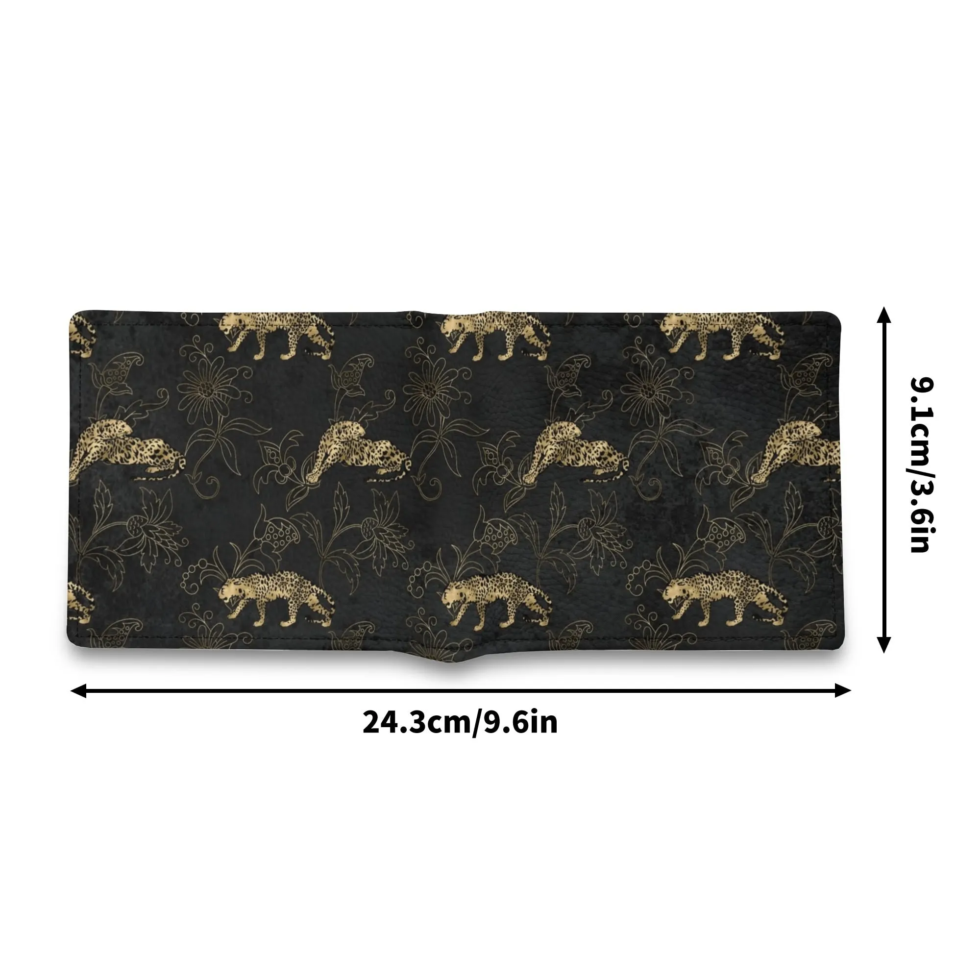 Mens Black and Gold Leopard Pattern PU Leather  Bi-fold Wallet