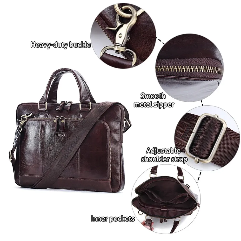 Men's Briefcase Cowhide 14 inches Laptop Handbags