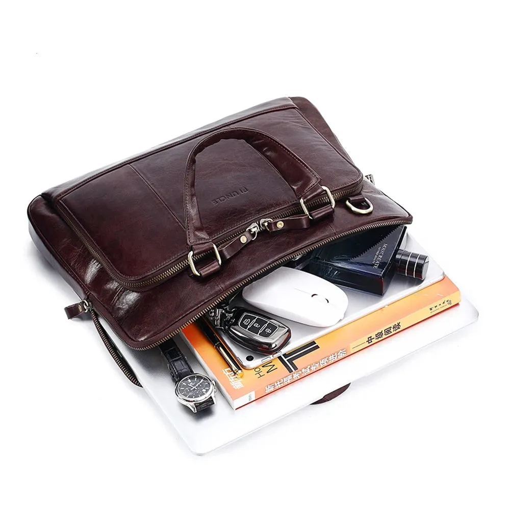Men's Briefcase Cowhide 14 inches Laptop Handbags