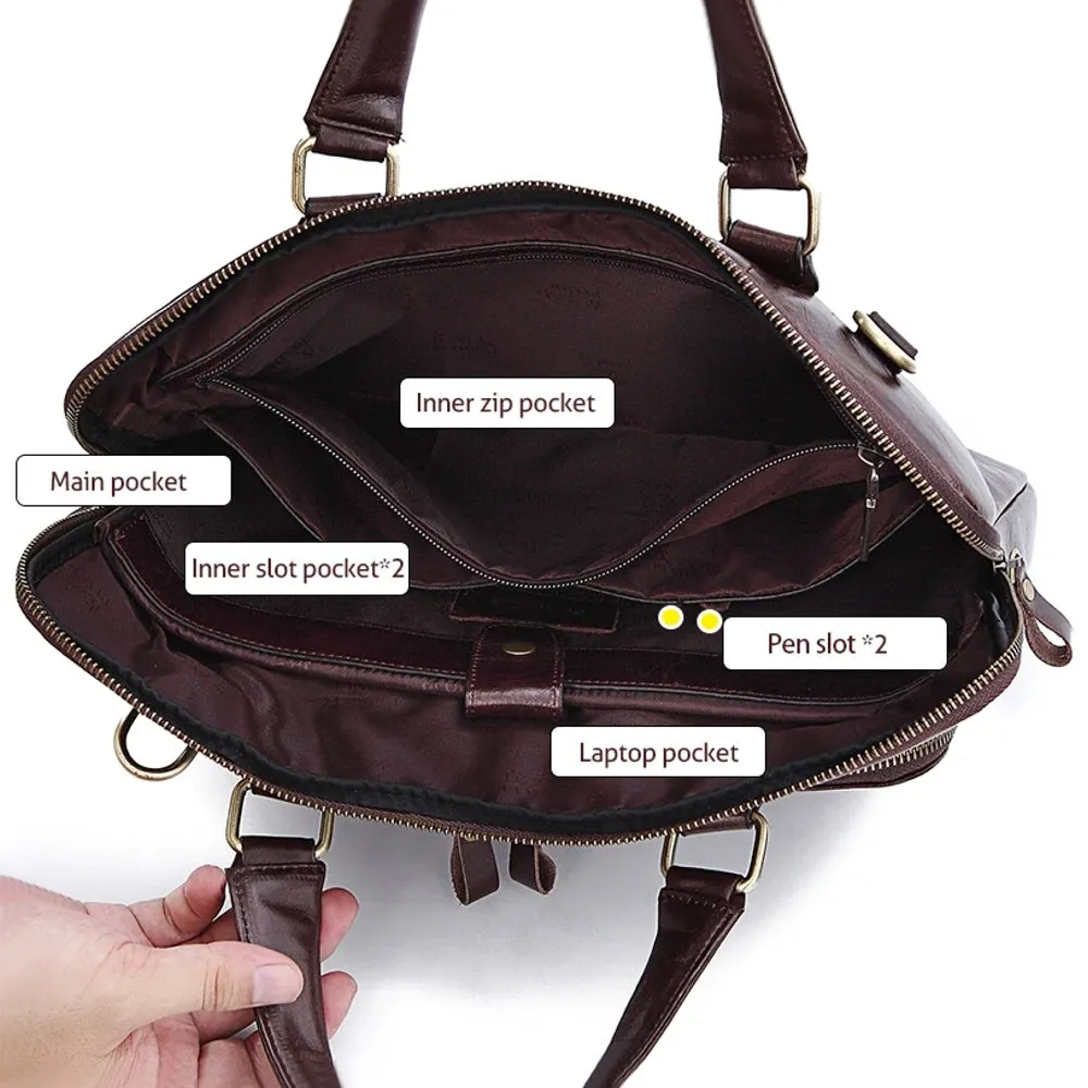 Men's Briefcase Cowhide 14 inches Laptop Handbags