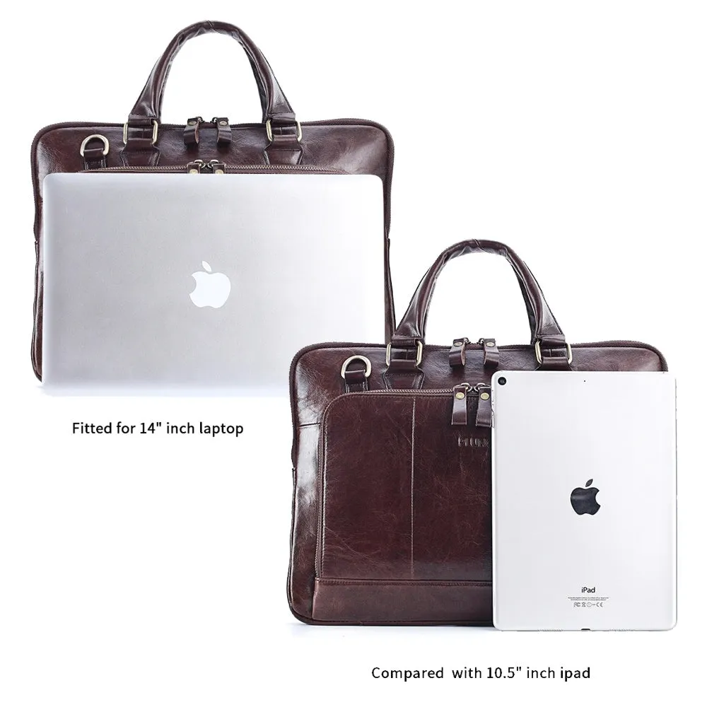 Men's Briefcase Cowhide 14 inches Laptop Handbags
