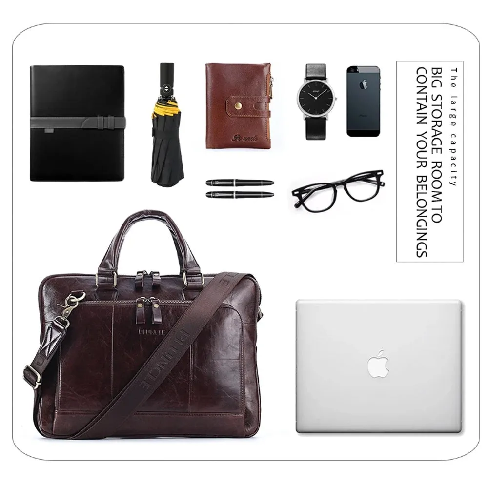 Men's Briefcase Cowhide 14 inches Laptop Handbags