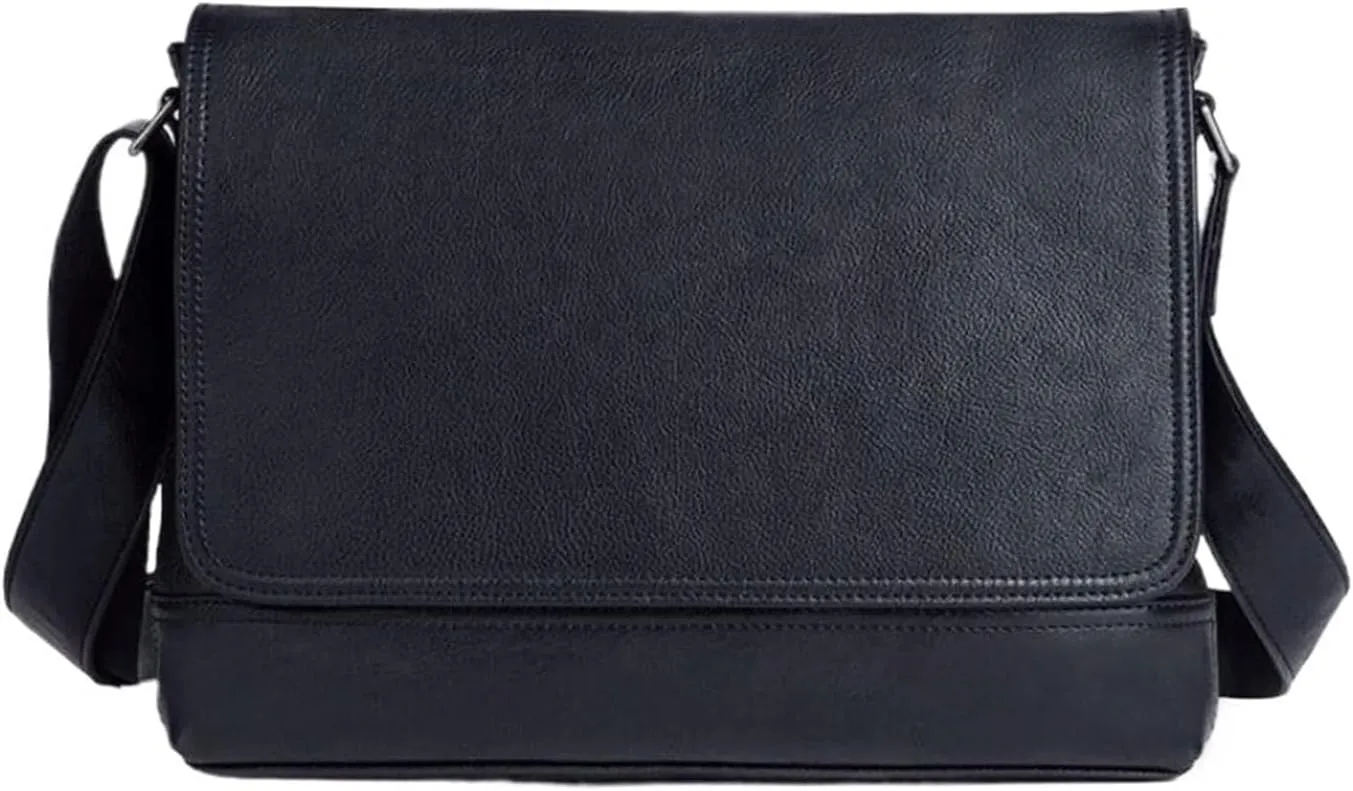 Mens Genuine Leather Shoulder Bags Messenger Bags Briefcases Laptop Bag Crossbody Bags Casual Daypacks(Black)
