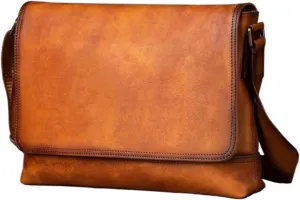 Mens Genuine Leather Shoulder Bags Messenger Bags Briefcases Laptop Bag Crossbody Bags Casual Daypacks(Yellow)