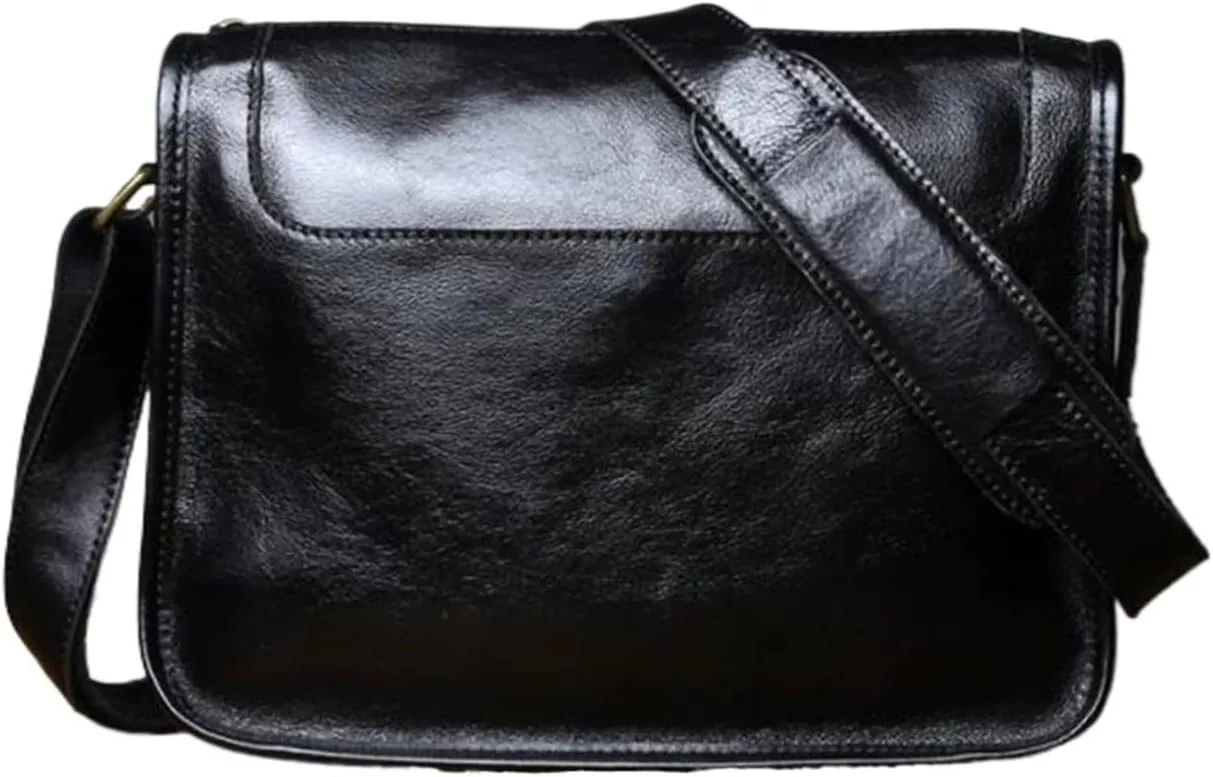 Mens Genuine Leather Shoulder Bags Messenger Bags Casual Daypacks Briefcases Laptop Bag Crossbody Bags(Black)