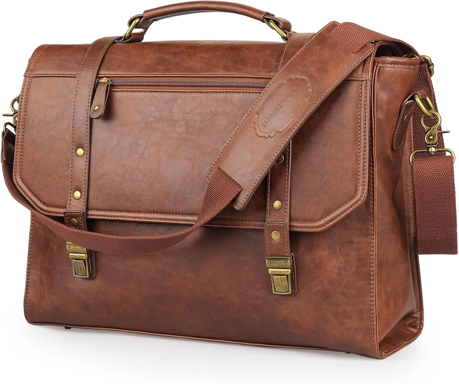Mens messenger bag 15.6 inch, Waterproof Faux Leather Laptop Briefcase Large Computer Laptop Bag Leather Satchel Bag Retro Shoulder Bag for Office Business Travel College Brown