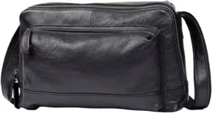 Mens Messenger Bags Shoulder Bags Genuine Leather Casual Daypacks Briefcases Crossbody Bags Travel Bags(Black)