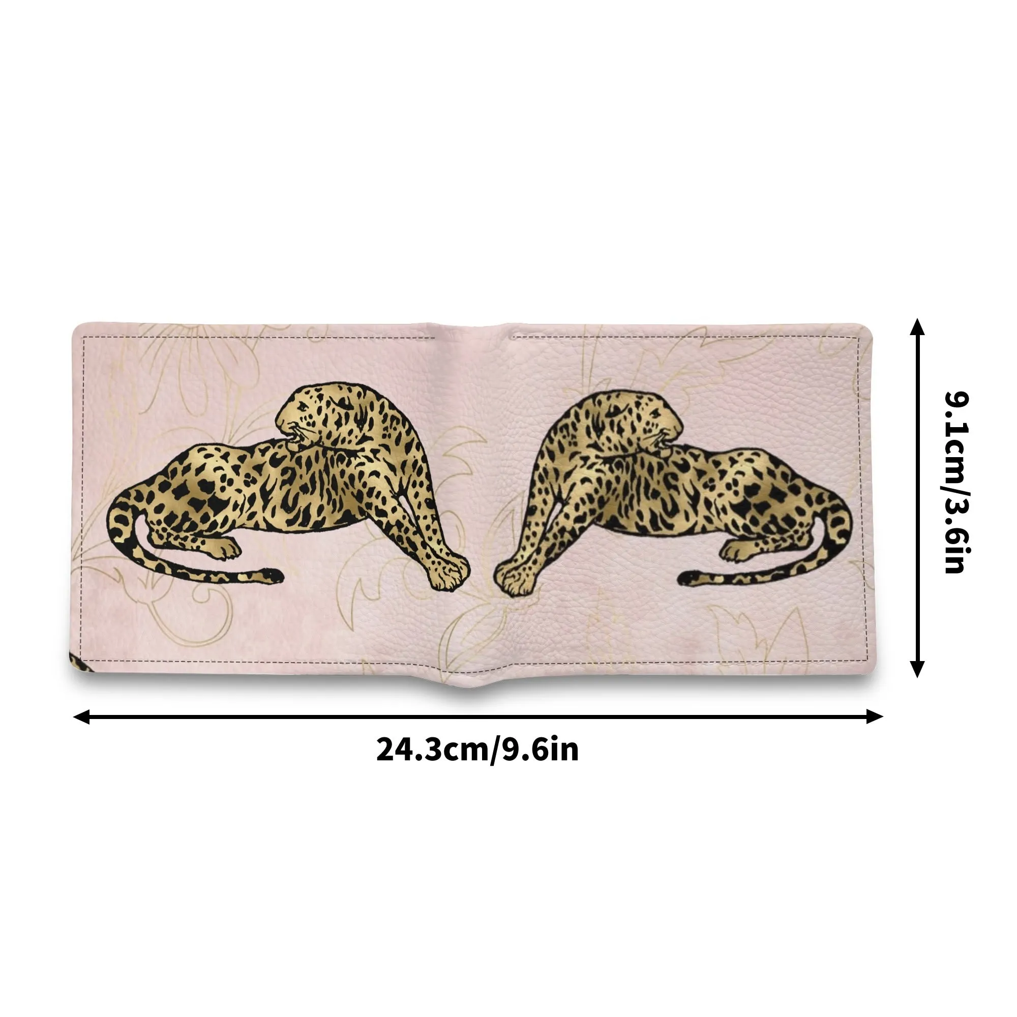Mens Pink and Gold Leopard Pattern PU Leather Bi-fold Wallet