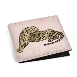 Mens Pink and Gold Leopard Pattern PU Leather Bi-fold Wallet