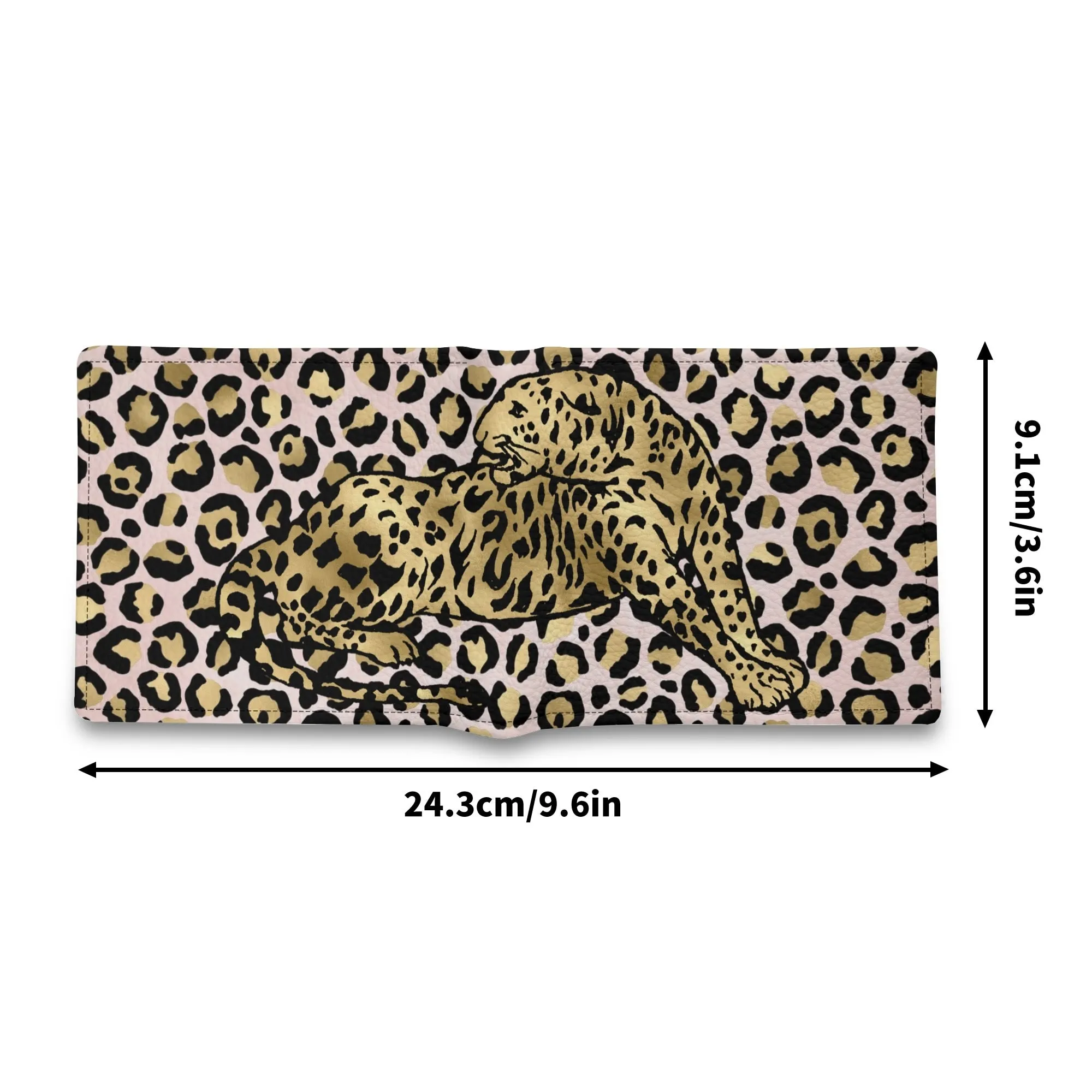 Mens Pink and Gold Leopard Pattern PU Leather Bi-fold Wallet
