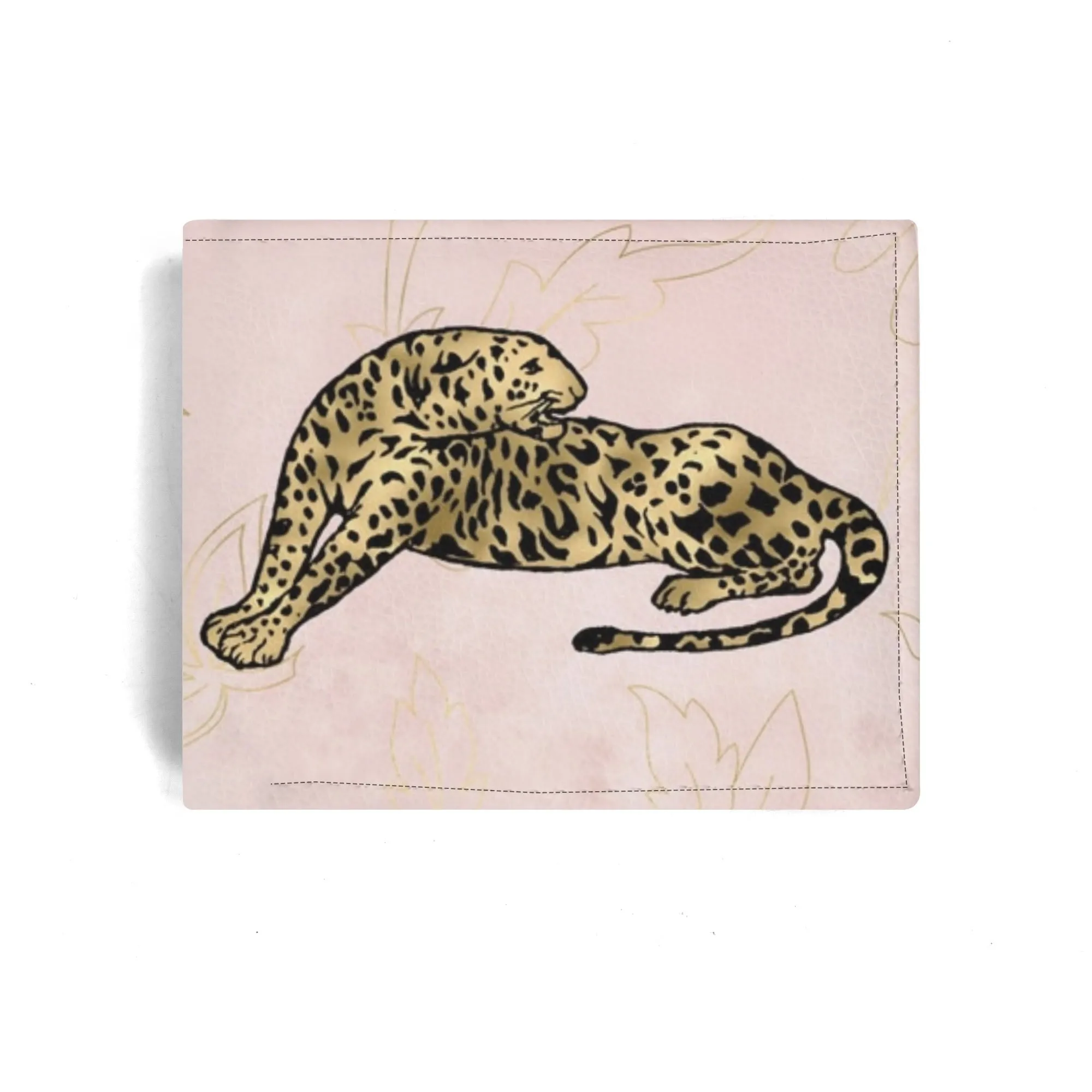 Mens Pink and Gold Leopard Pattern PU Leather Bi-fold Wallet