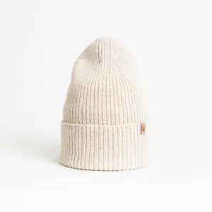 Merino Handknit Rib Hat in Almond White