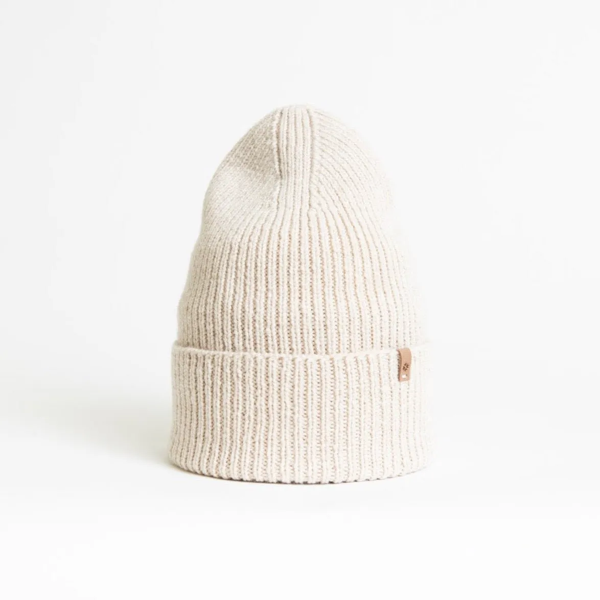 Merino Handknit Rib Hat in Almond White