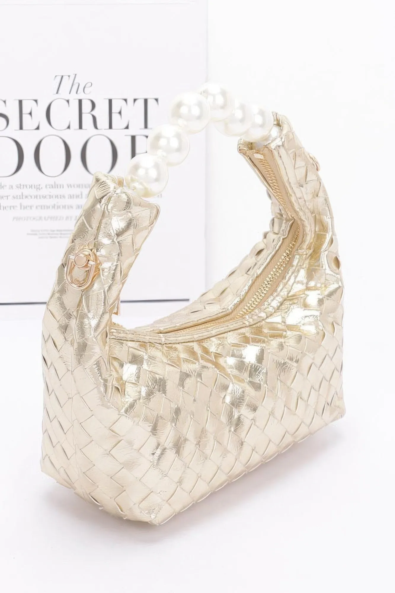 Metallic Braided Pearl Handle Bag