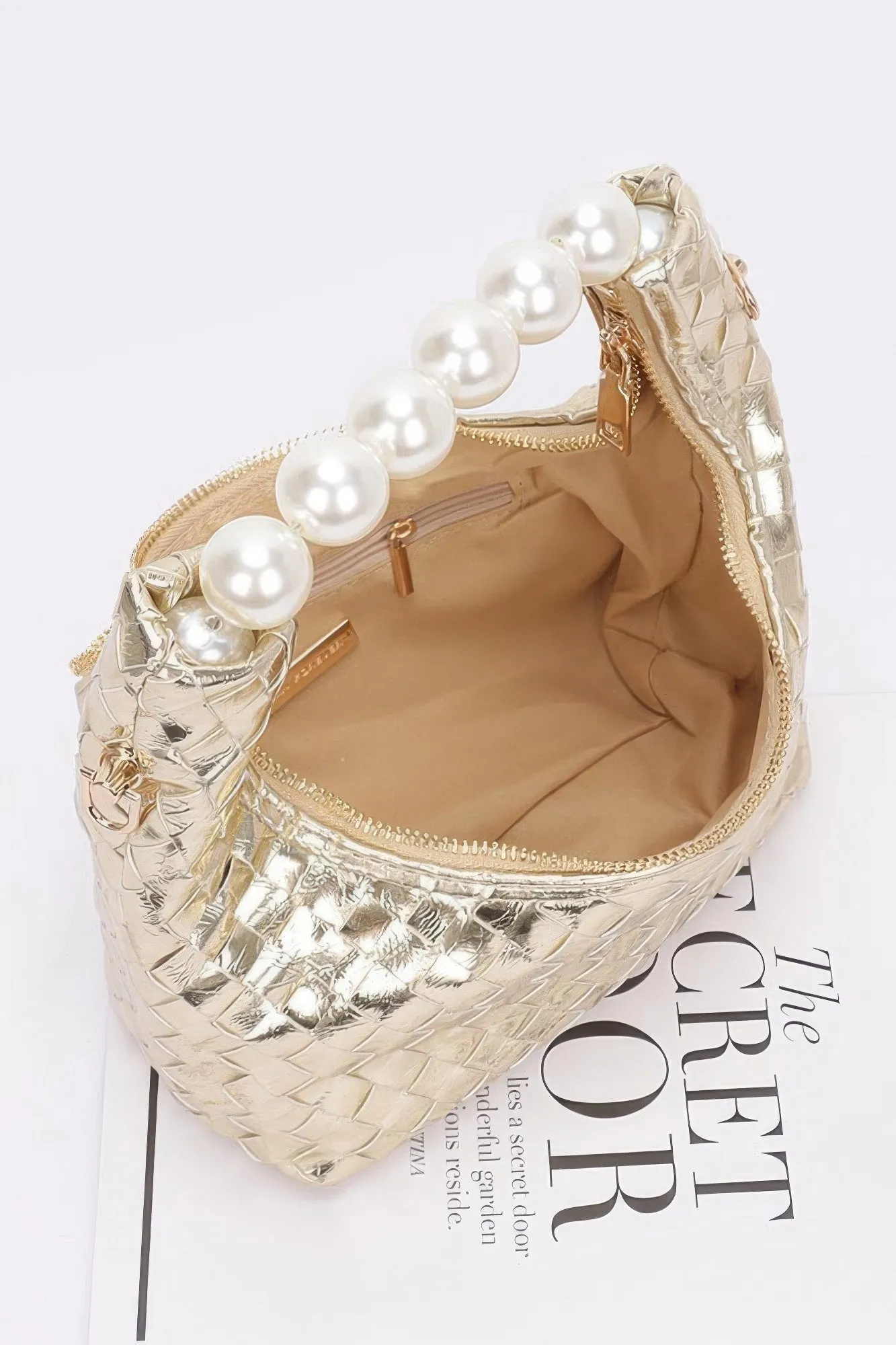 Metallic Braided Pearl Handle Bag