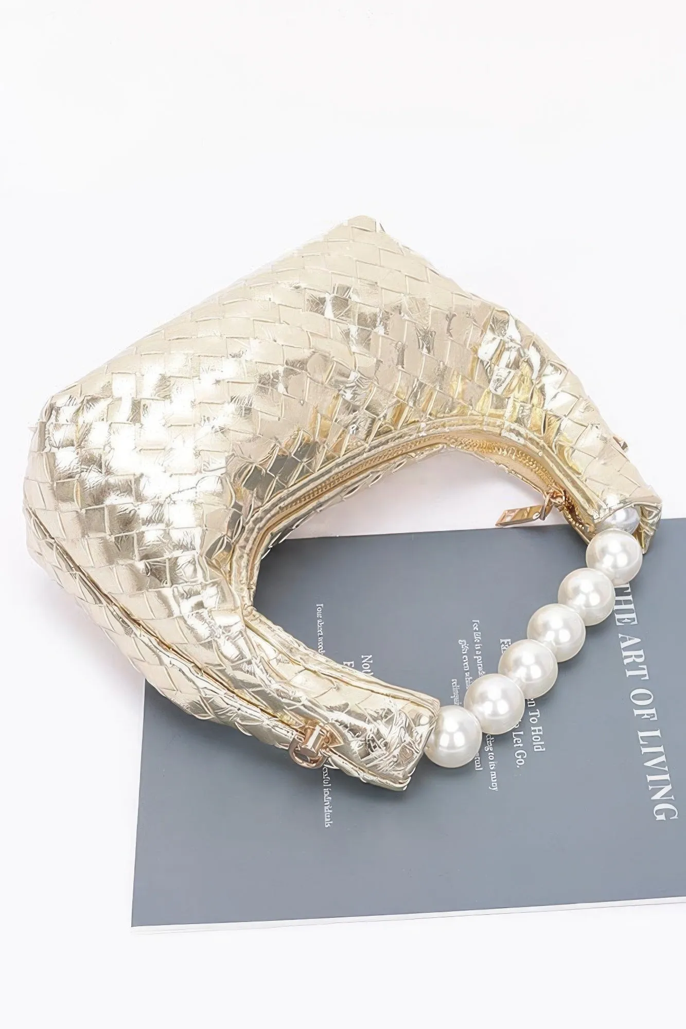 Metallic Braided Pearl Handle Bag