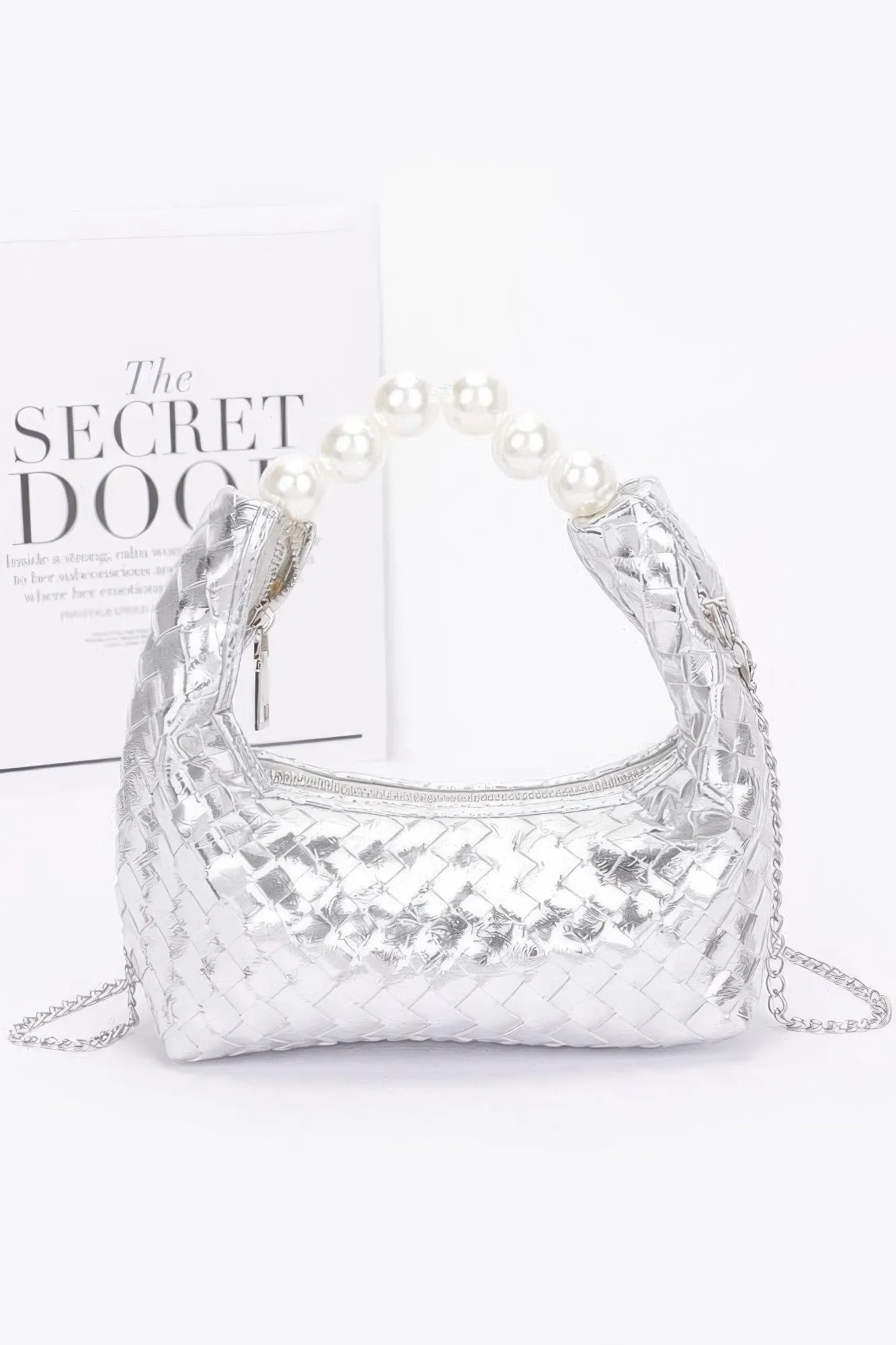 Metallic Braided Pearl Handle Bag