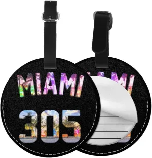Miami 305 Round Leather Luggage Tags for Travel Bags Backpacks Handbags,3.7in