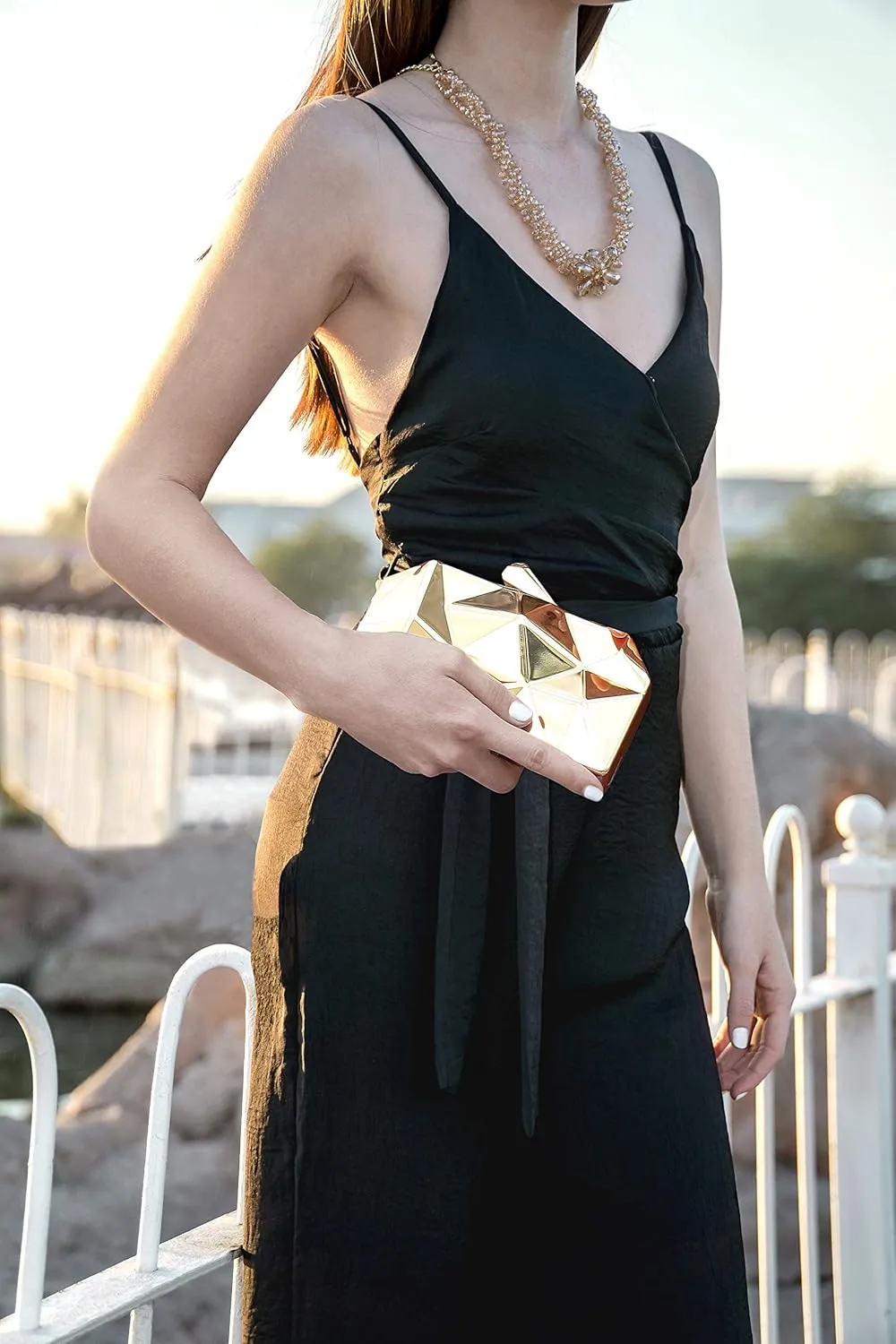 Milisente Women's Clutch Purses Metallic Bridal Party Geometric Evening Clutches Bags Cocktail Formal Handbags