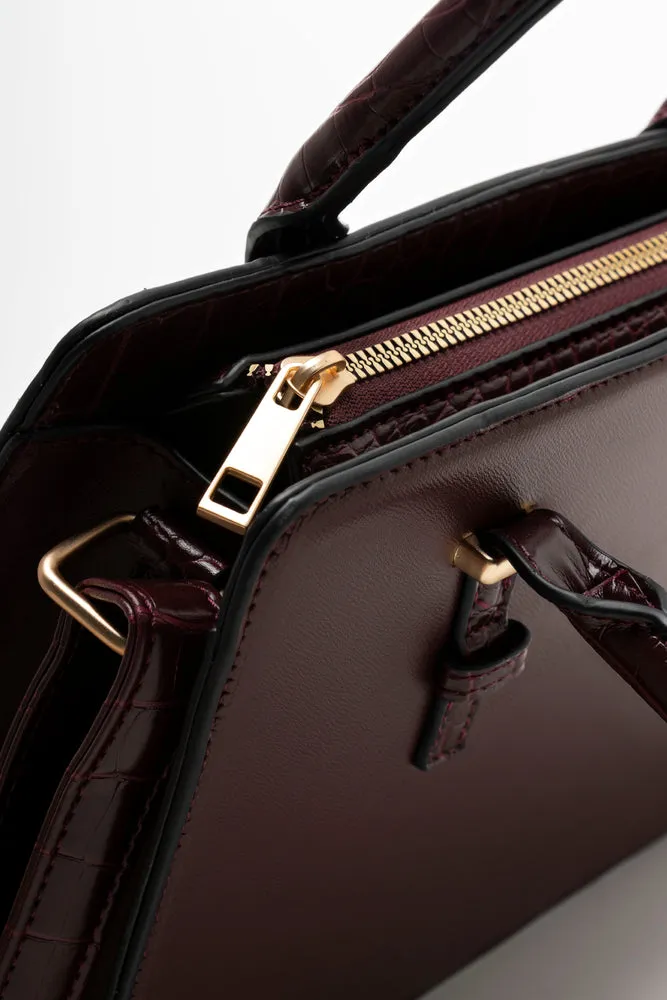 Mini Handbag With  Handles And Strap Burgundy