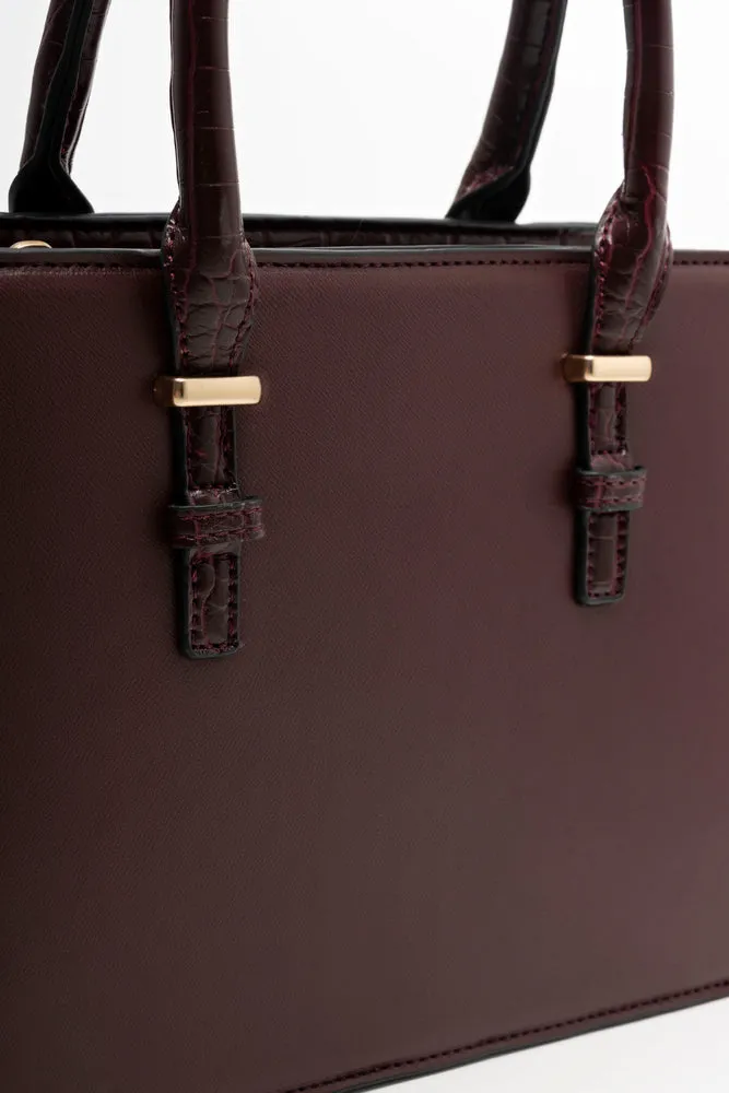 Mini Handbag With  Handles And Strap Burgundy
