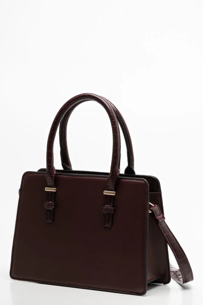 Mini Handbag With  Handles And Strap Burgundy