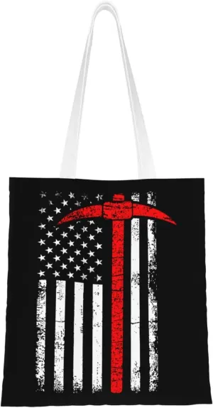 Mining Mine Miner Usa Flag Tote Bag for Women Canvas Shopping Bags Reusable Beach Bag Grocery Bags Tote Shoulder Bag Gift Bags