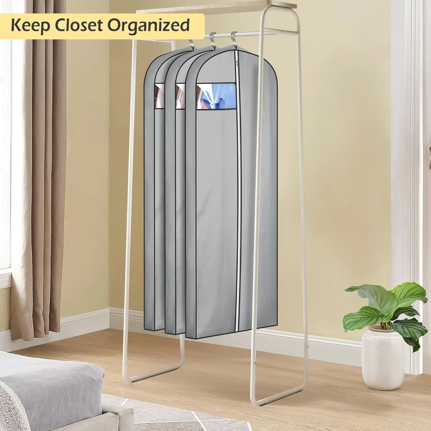 MISSLO 4" Gusseted Garment Bags for Hanging Clothes Storage 72" Dress Bags for Gowns Long Waterproof Dress Cover for Closet Wedding Dress Bag, Grey, 3 Packs