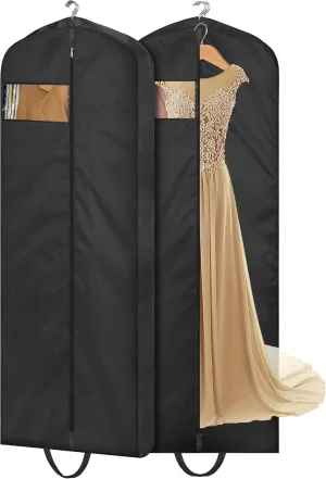 MISSLO 65" Long Garment Bags for Travel Dress Bags Wedding Dress Cover Waterproof Clothing Bags Storage Traveling Clothes Protector for Closet Wardrobe Bags 2 Packs for Gowns, Tuxedos, Coats, Black
