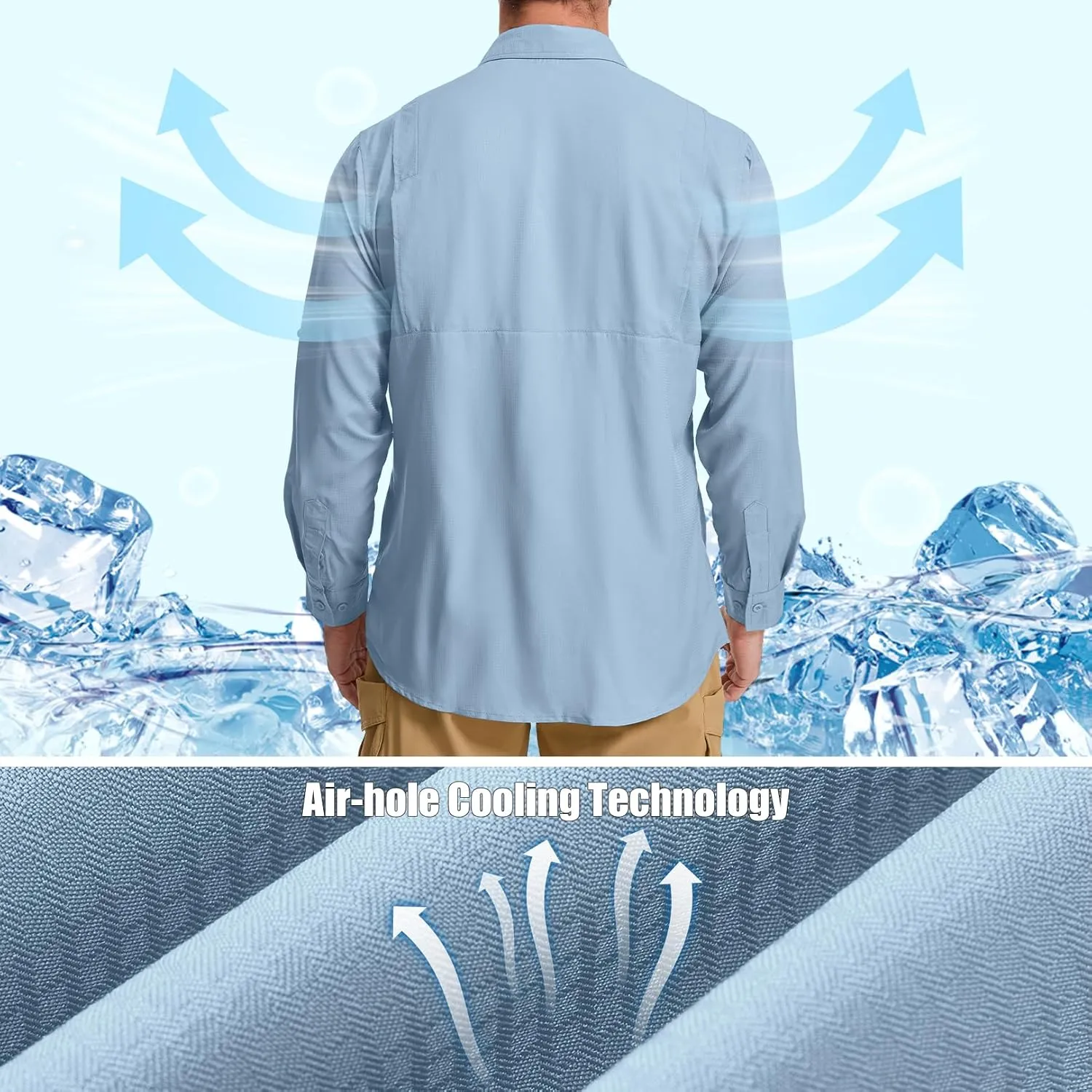 mixtiq Men's Sun Protection Safari Shirts Long Sleeve UPF 50  UV Quick Dry Travel Hiking Fishing Shirts with Zipper