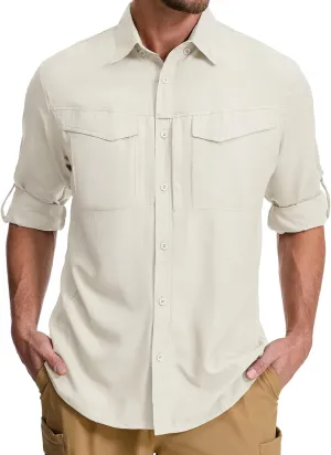 mixtiq Men's Sun Protection Safari Shirts Long Sleeve UPF 50  UV Quick Dry Travel Hiking Fishing Shirts with Zipper
