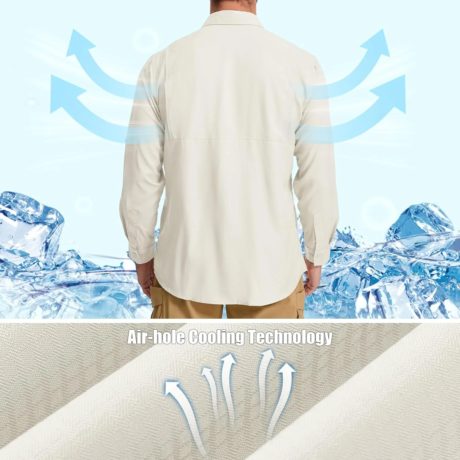 mixtiq Men's Sun Protection Safari Shirts Long Sleeve UPF 50  UV Quick Dry Travel Hiking Fishing Shirts with Zipper