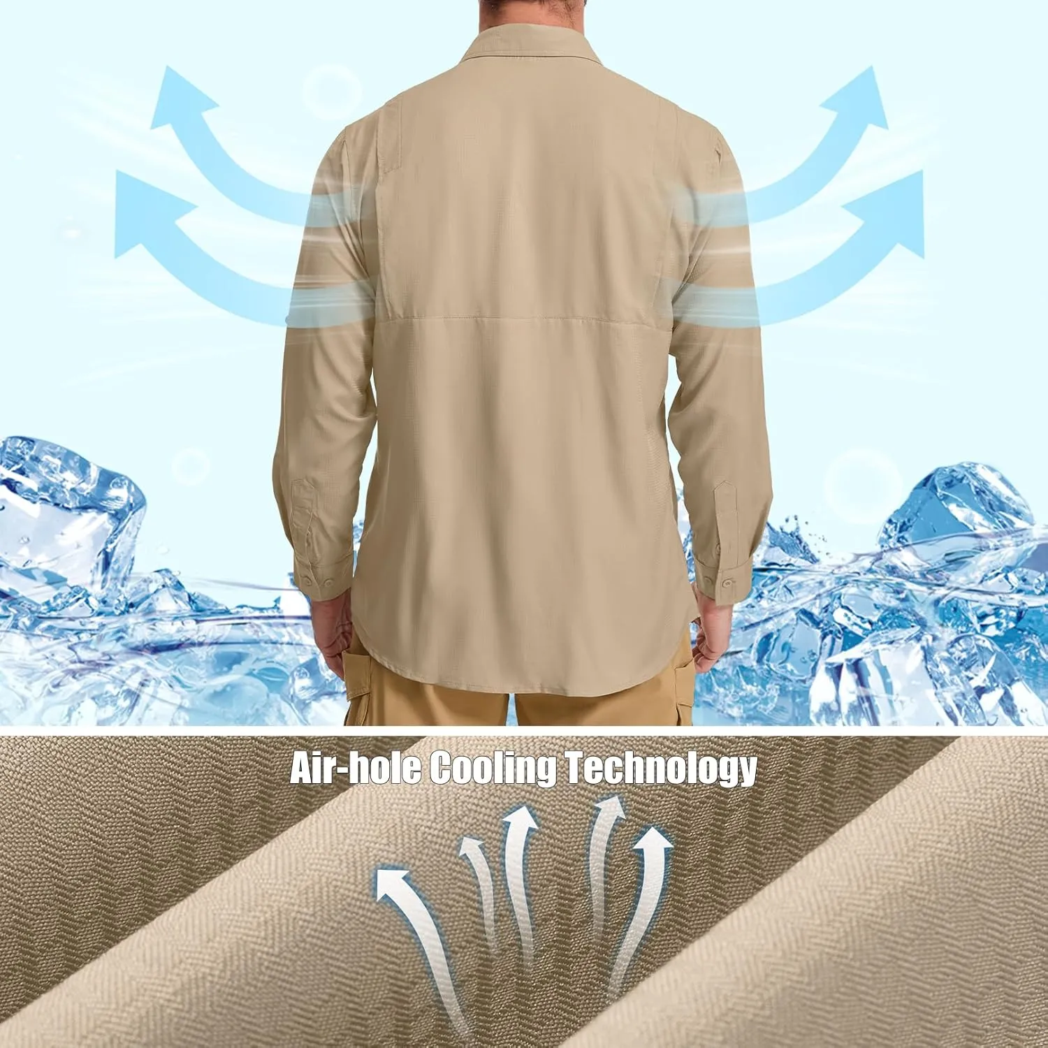 mixtiq Men's Sun Protection Safari Shirts Long Sleeve UPF 50  UV Quick Dry Travel Hiking Fishing Shirts with Zipper