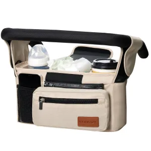 Momcozy Universal Baby Stroller Organizer, 2 Insulated Cup Holder, Detachable Zippered Pocket, Adjustable Shoulder Strap, Large Capacity for Baby Essentials, Compact Design Fits Any Strollers
