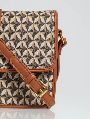 Monogram Print Front Tab Satchel - Chocolate