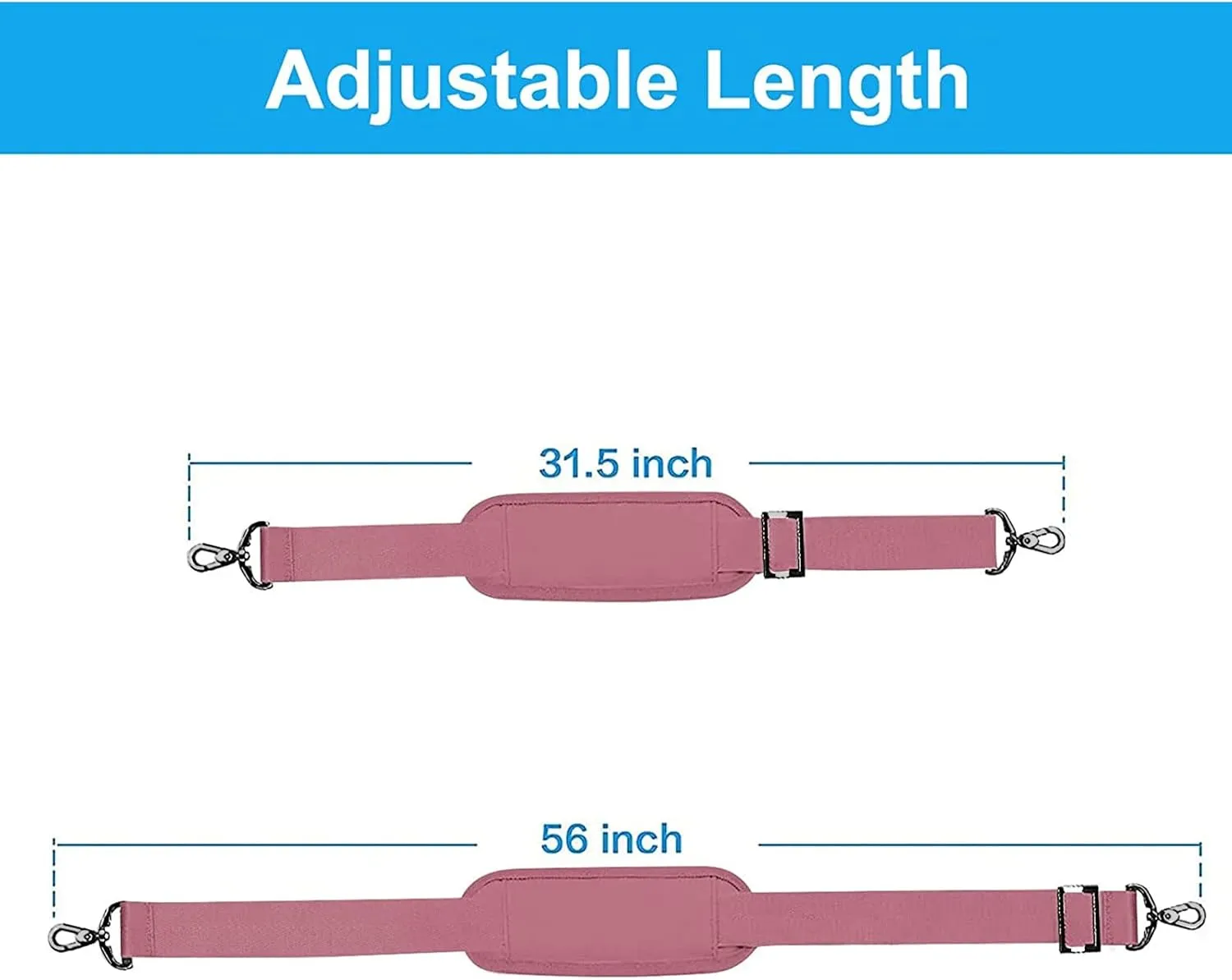 MOSISO 56 inch Shoulder Strap, Adjustable Thick Soft Universal Replacement Non-Slip Fit Padded with Metal Swivel Hooks for Laptop Shoulder Bag/Laptop Messenger Bag/Crossbody Bag, Dusty Rose
