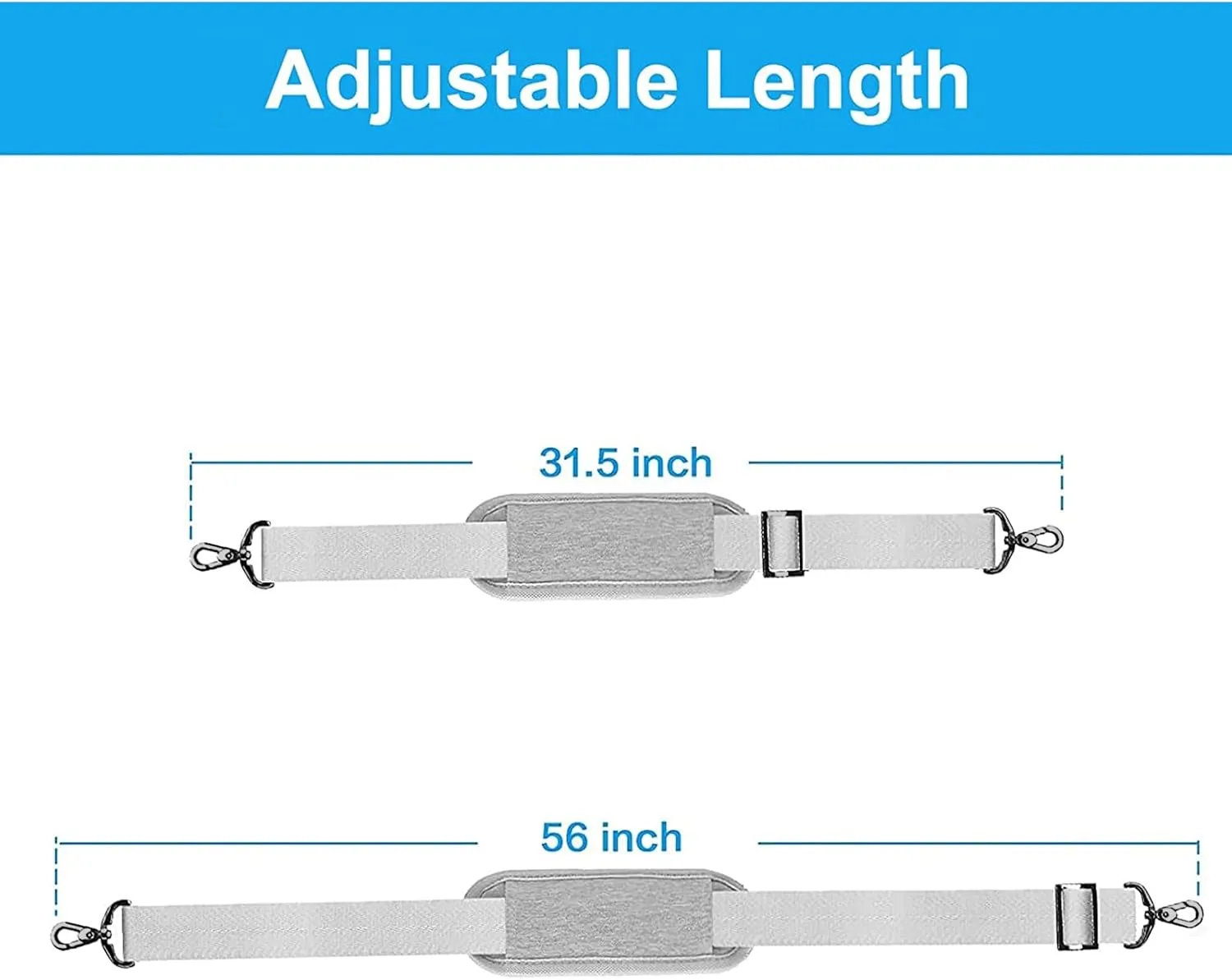 MOSISO 56 inch Shoulder Strap, Adjustable Thick Soft Universal Replacement Non-Slip Fit Padded with Metal Swivel Hooks for Laptop Shoulder Bag/Laptop Messenger Bag/Crossbody Bag, Gray
