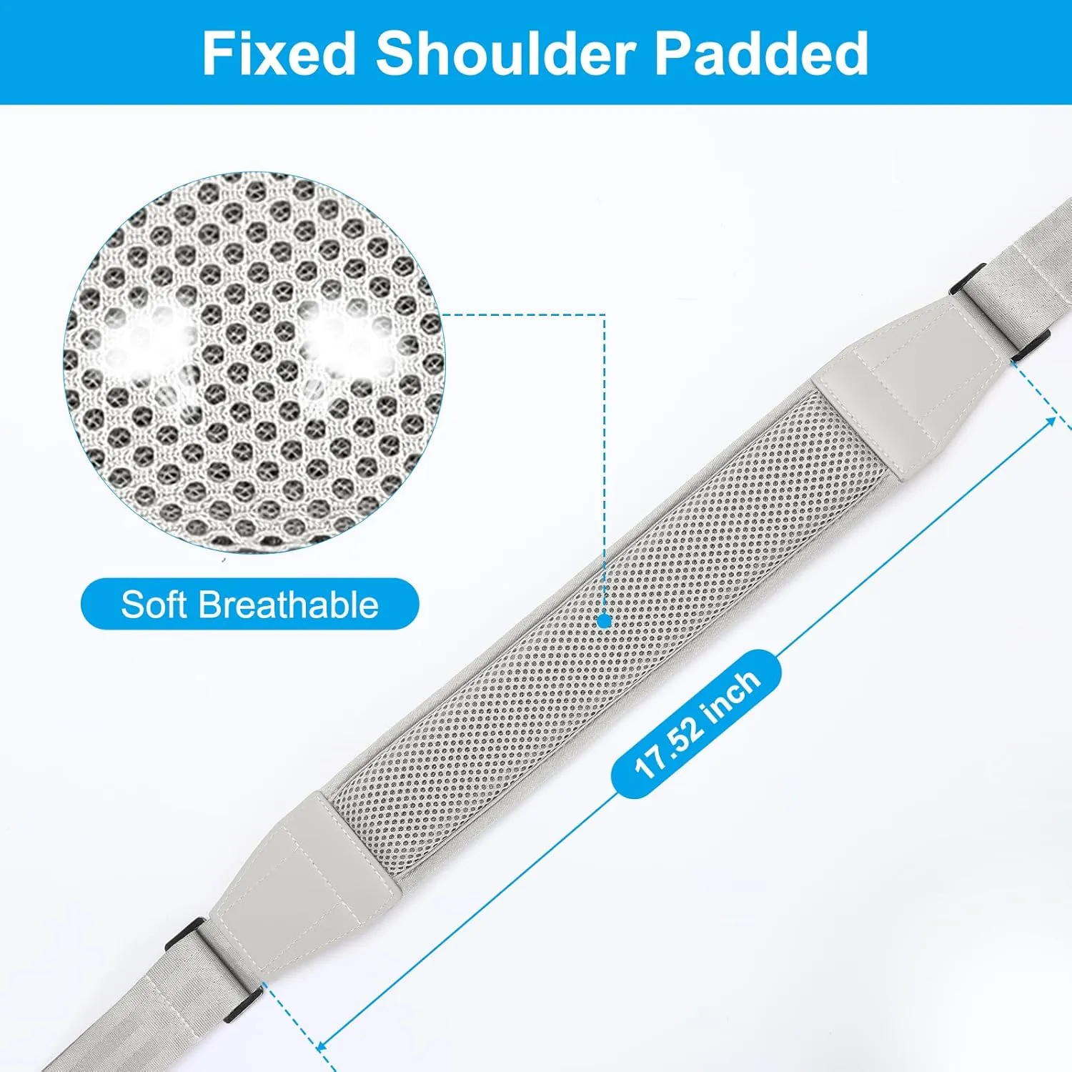 MOSISO 59 inch Shoulder Strap,Soft Adjustable Breathable Universal Replacement Non-Slip Strap with Fix Padded & Metal Swivel Hooks for Laptop Shoulder Bag/Messenger Bag/Crossbody Bag/Duffel, Gray