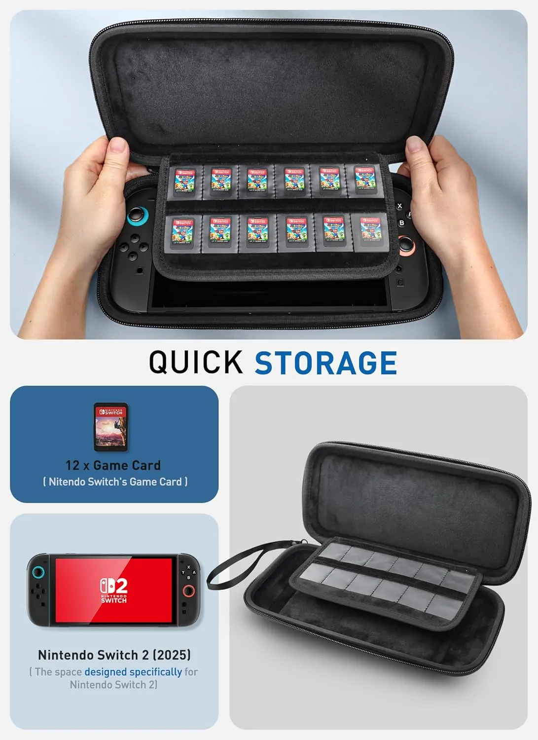 Mumba Carrying Case for Nintendo Switch 2 2025, [Mini Version] Travel Case with 12 Game Cartridge slot Portable Bag Protective Carry handbag Pouch Shell Accessories [Portable & Lightweight] (Black)