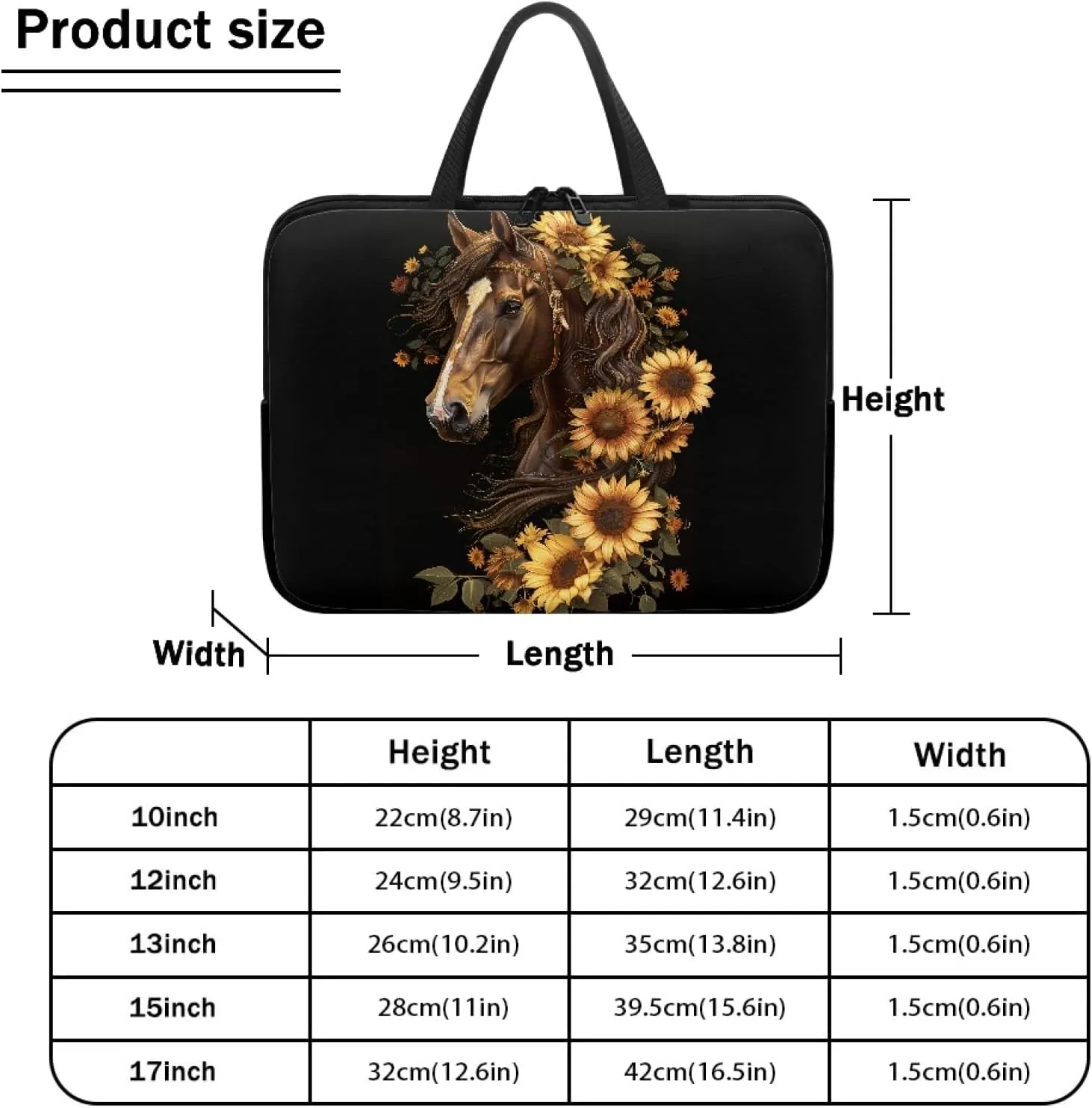 Mumeson Horse 3D Print Laptop Cover Bag Durable Laptop Computer Carrying Bag Handbag Tablet Briefcase Handbag Slim Laptop Case Tote Bag