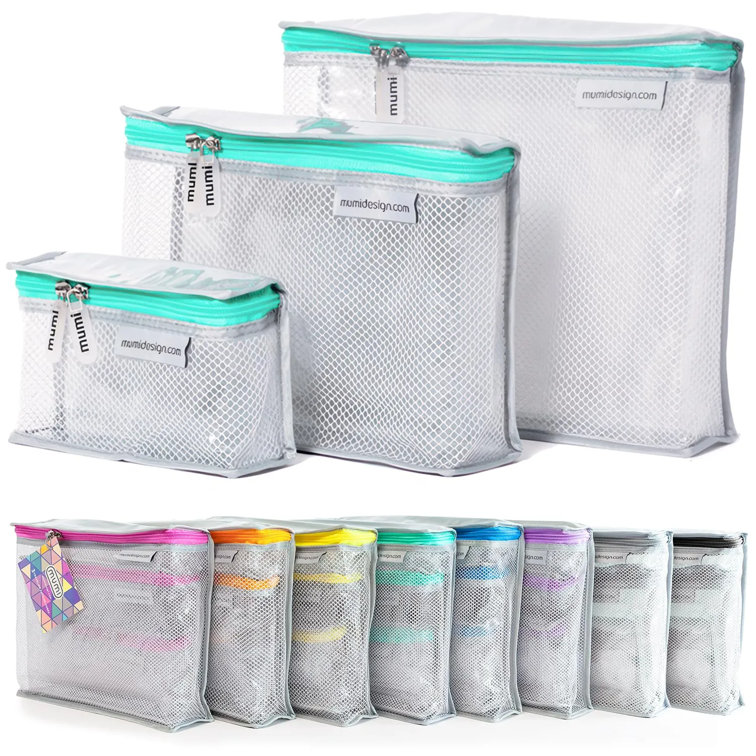 MUMI Travel Toiletry Bag Set of 3 – Water-Resistant Toiletry Bags for Women & Men – Clear Bags for Toiletries, Skincare, Makeup & Travel Essentials – Lightweight, Durable & Portable Organizer - Aqua