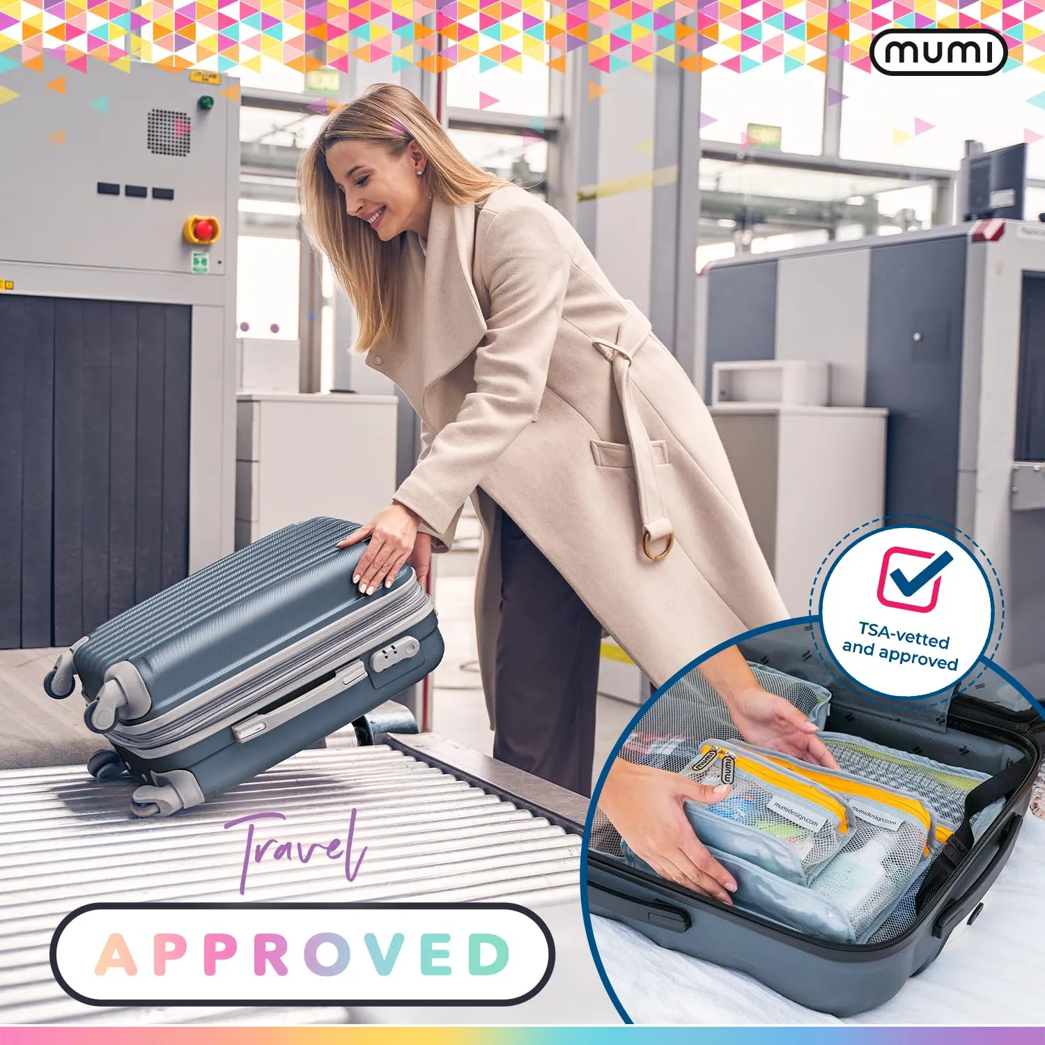 MUMI Travel Toiletry Bag Set of 3 – Water-Resistant Toiletry Bags for Women & Men – Clear Bags for Toiletries, Skincare, Makeup & Travel Essentials – Lightweight, Durable & Portable Organizer - Aqua