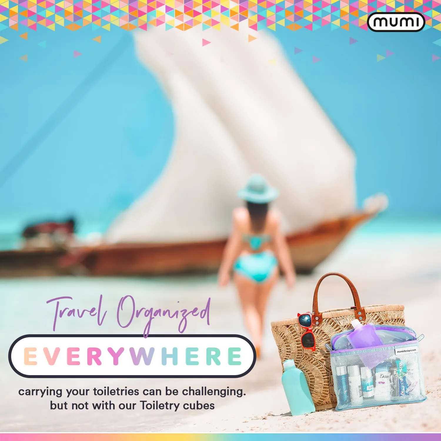 MUMI Travel Toiletry Bag Set of 3 – Water-Resistant Toiletry Bags for Women & Men – Clear Bags for Toiletries, Skincare, Makeup & Travel Essentials – Lightweight, Durable & Portable Organizer - Aqua